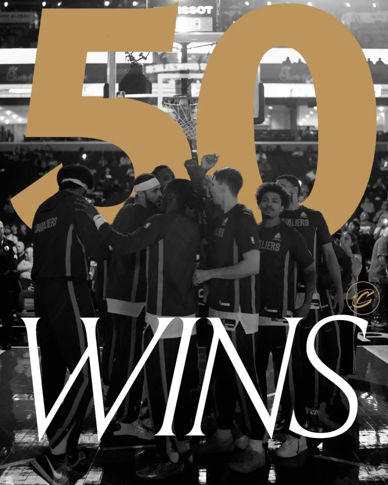 期待季后赛！骑士官方：恭喜球队连续第二个赛季取得50+胜场